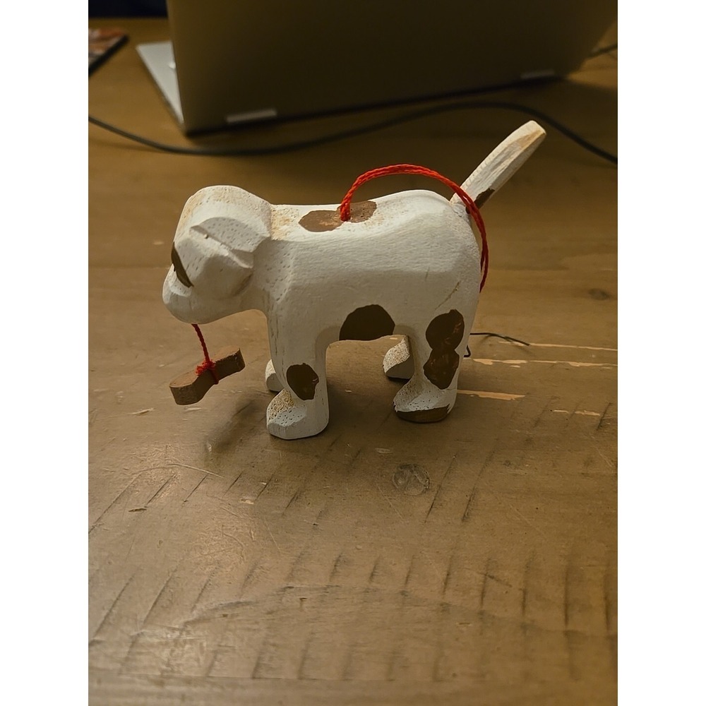 Silvestri Wooden Animal Ornament White Brown Spotted Hand Carved Bone